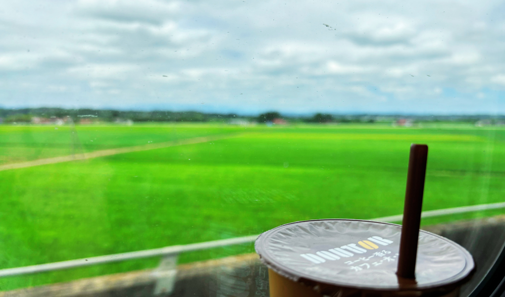 東北新幹線はやぶさから見える田んぼが広がる景色