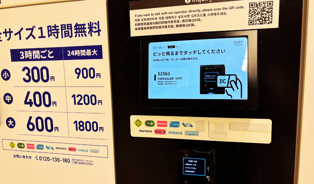 近鉄線新大阪駅の付近にあるコインロッカーの料金表